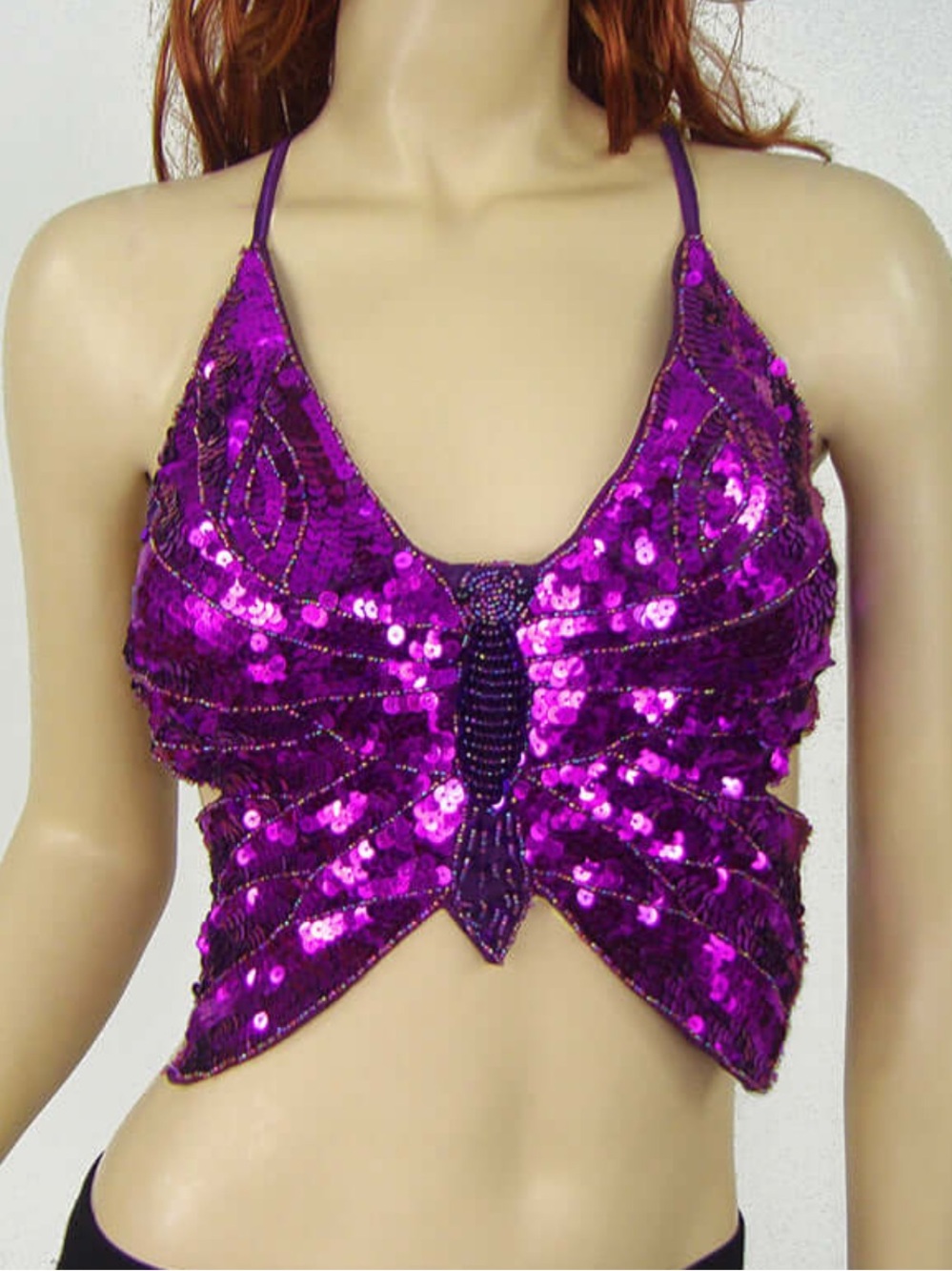NEW Sequin Butterfly Open Back Festival Rave Club Crop Top
